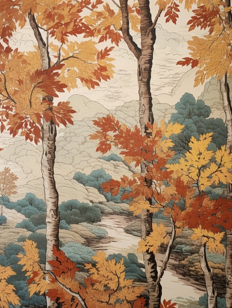 Birch 2 Vintage Autumn Tree Print 