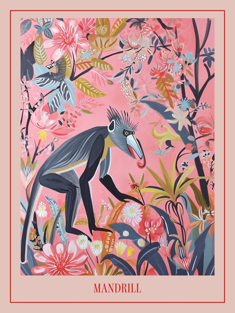 Blumen-Tier-Gemälde Mandrill 1 Poster