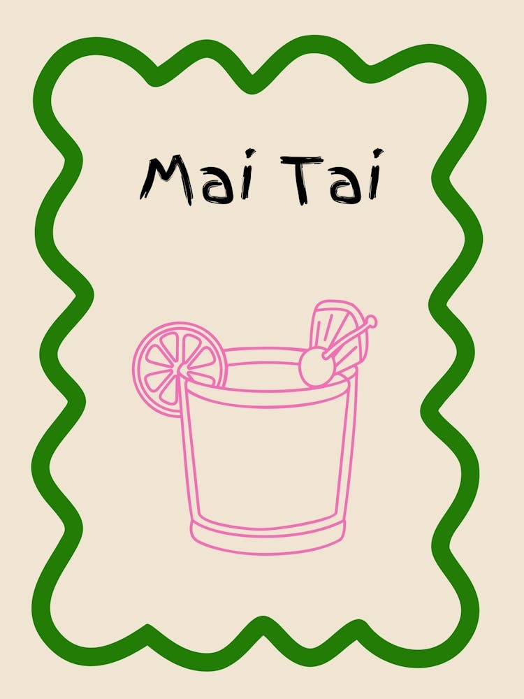 Mai Tai Doodle Poster Green & Pink