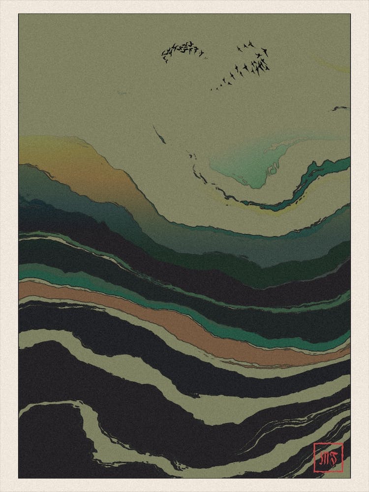 Abstract Landscape Inspired By Minimalist Japanese Ukiyo E Painting Style 10