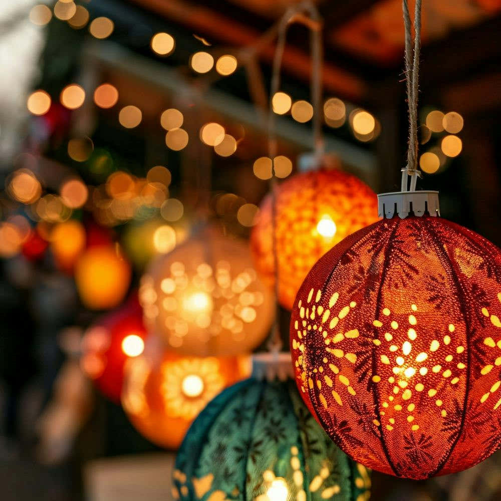 Christmas Lights At A Market