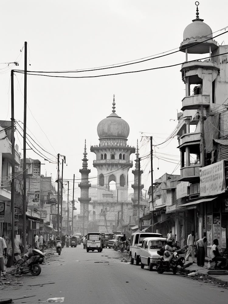 Hyderabad, India, Black And White Old Photo 2