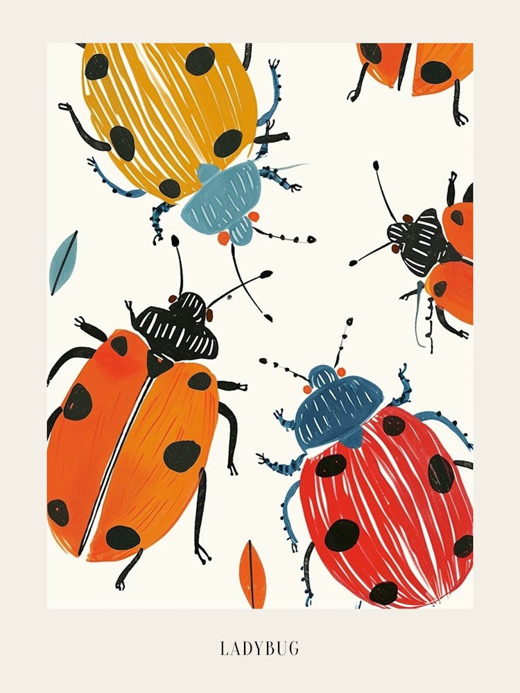Colourful Insect Illustration Ladybug 28 Poster