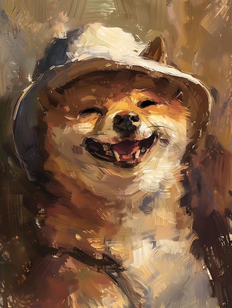 Peinture à l'Huile Shiba Inu Souriant 18