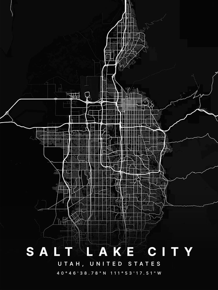 Salt Lake City Utah USA Black Map