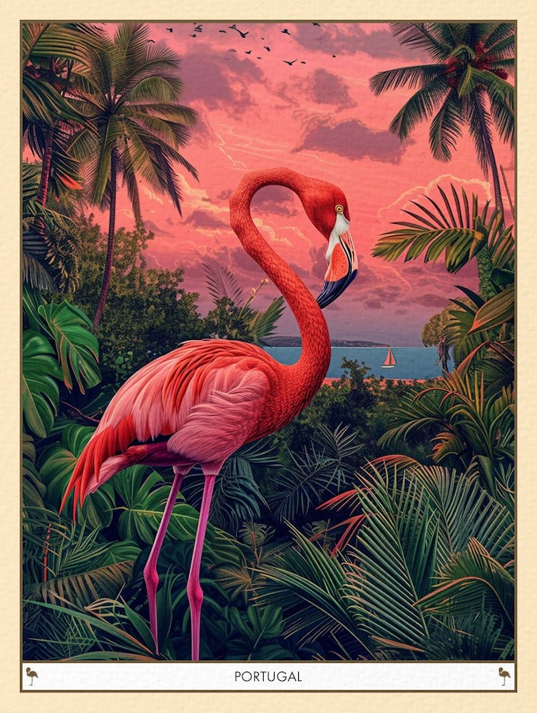 Greater Flamingo Portugal Tropical Illustration 7 Poster