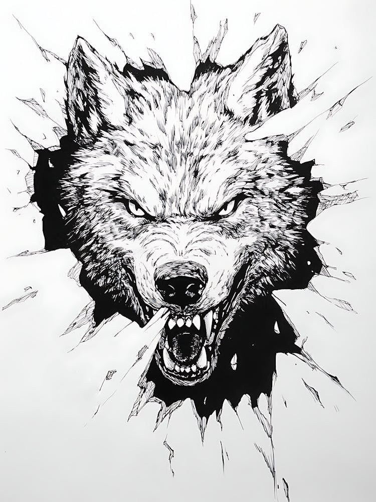 Angry Wolf Watching from Wall Hole 9