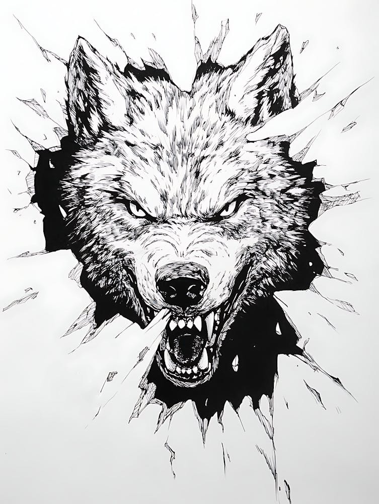 Angry Wolf Watching from Wall Hole 9