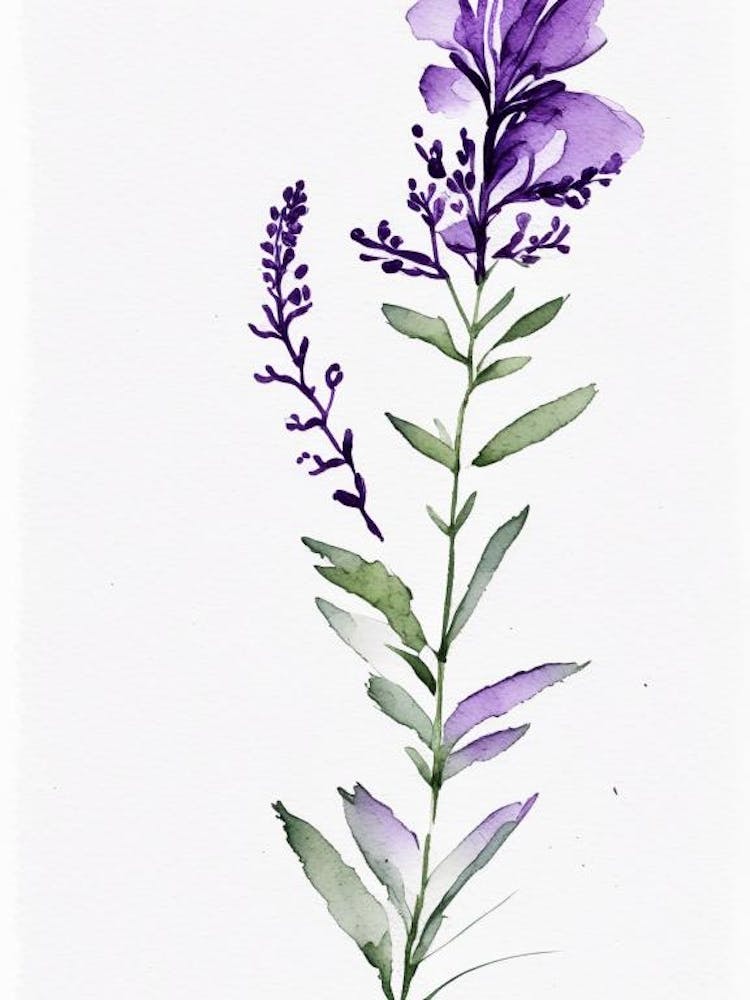 Violet Herb Minimalist Watercolour 2