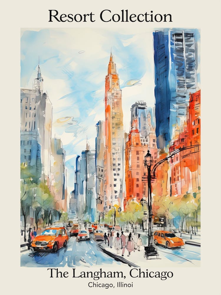Poster Of The Langham, Chicago   Chicago, Illinois  Resort Collection Storybook Illustration 3