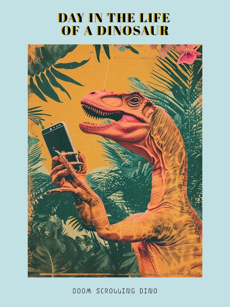Dinosaur & A Smart Phone Retro Collage 2 Poster
