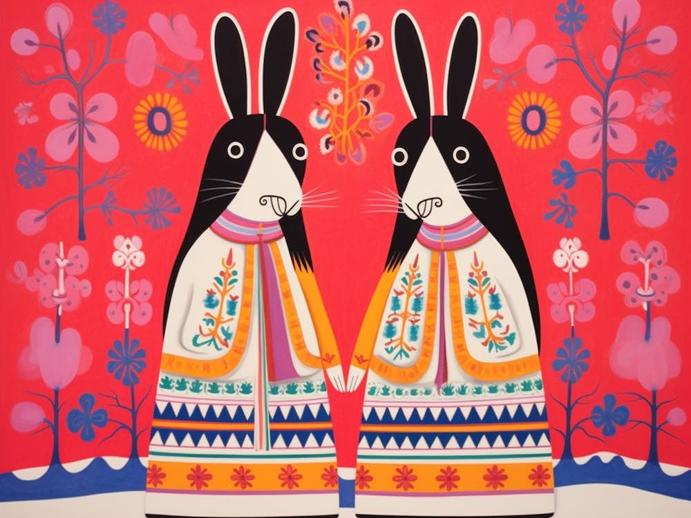 Arctic Hare 4 Folk Style Animal Illustration