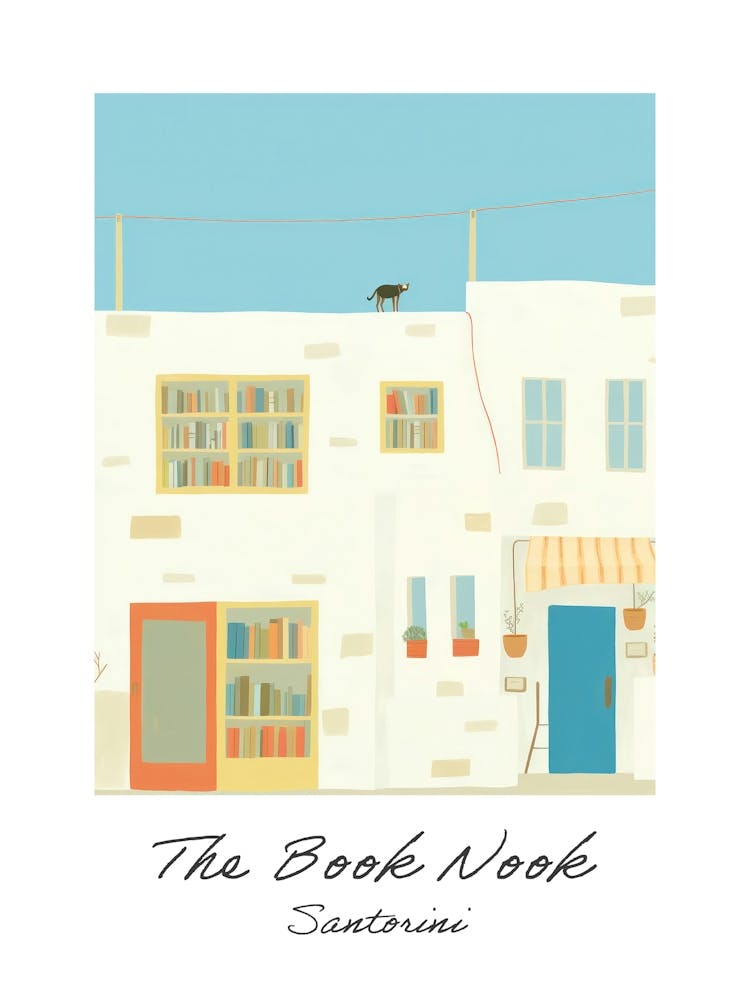 Santorini The Book Nook Pastel Colours 4 Poster