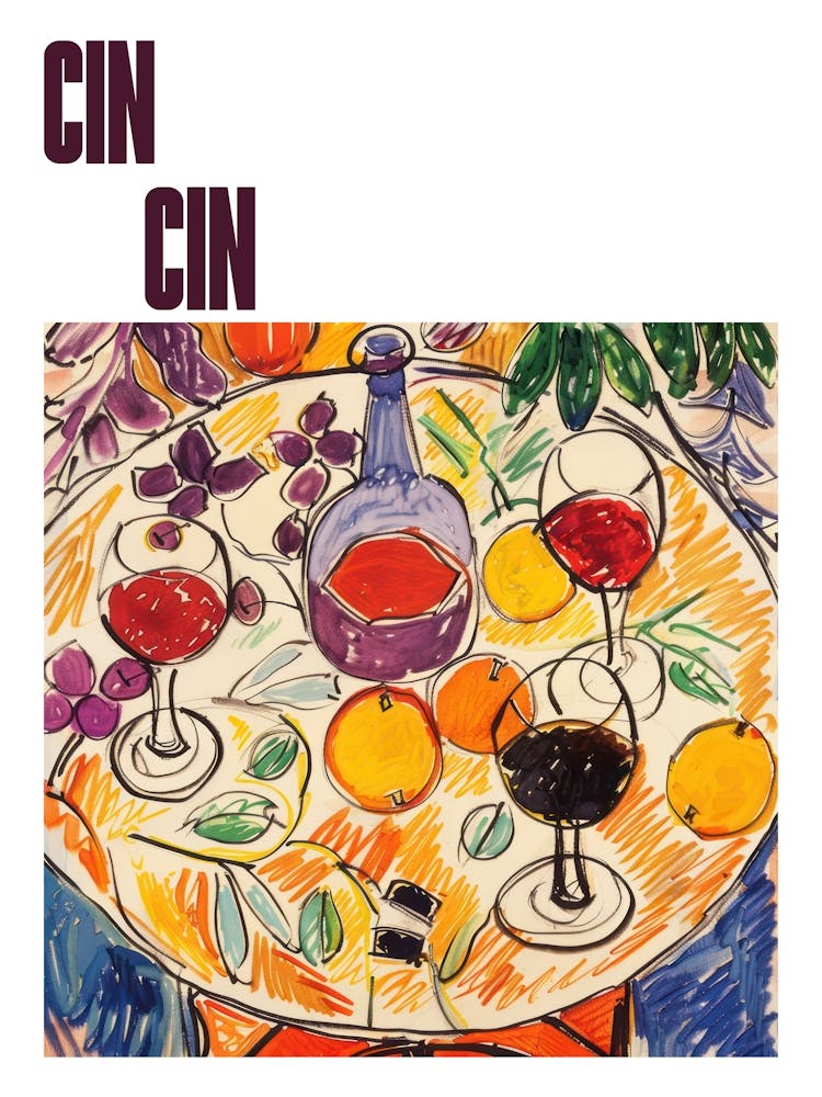 Cin Cin Poster Wine With Friends Matisse Style 1