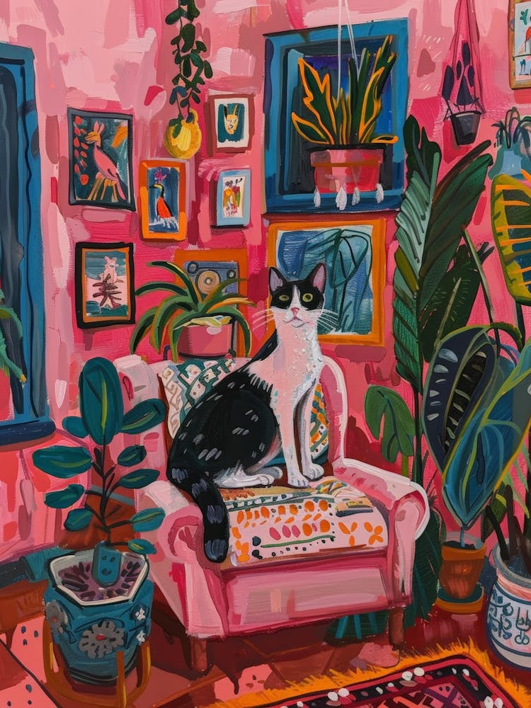 Cat In Pink Room
