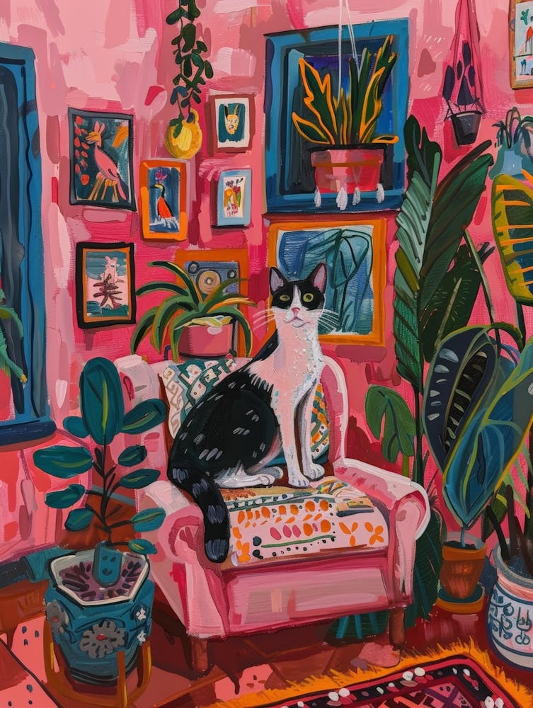 Cat In Pink Room
