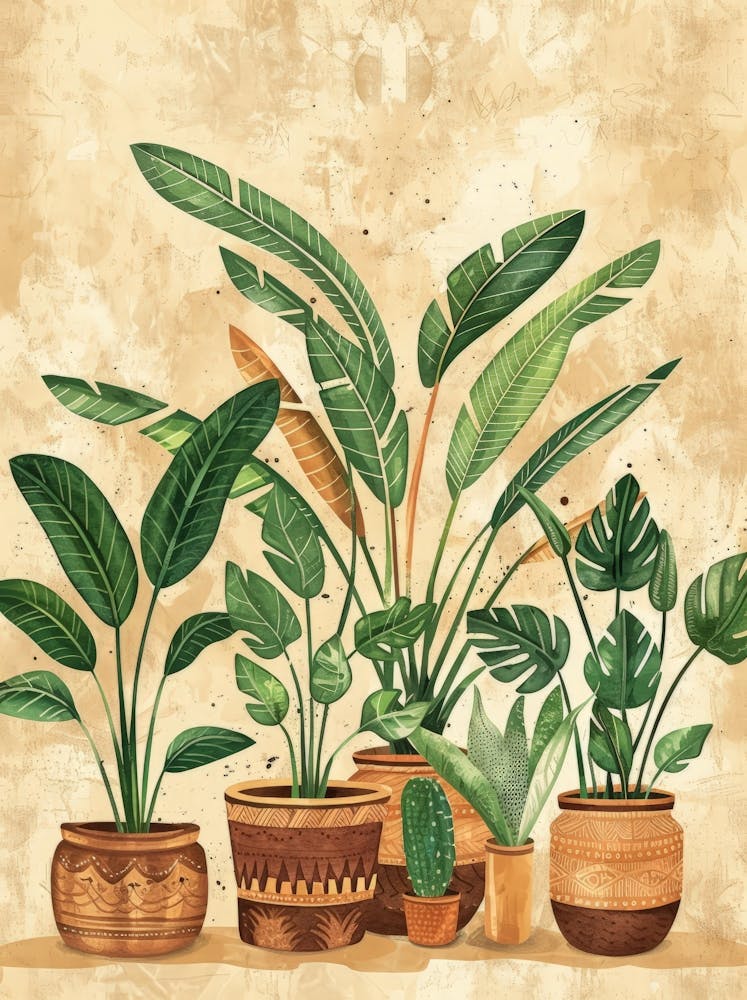 Watercolor Plants In Pots