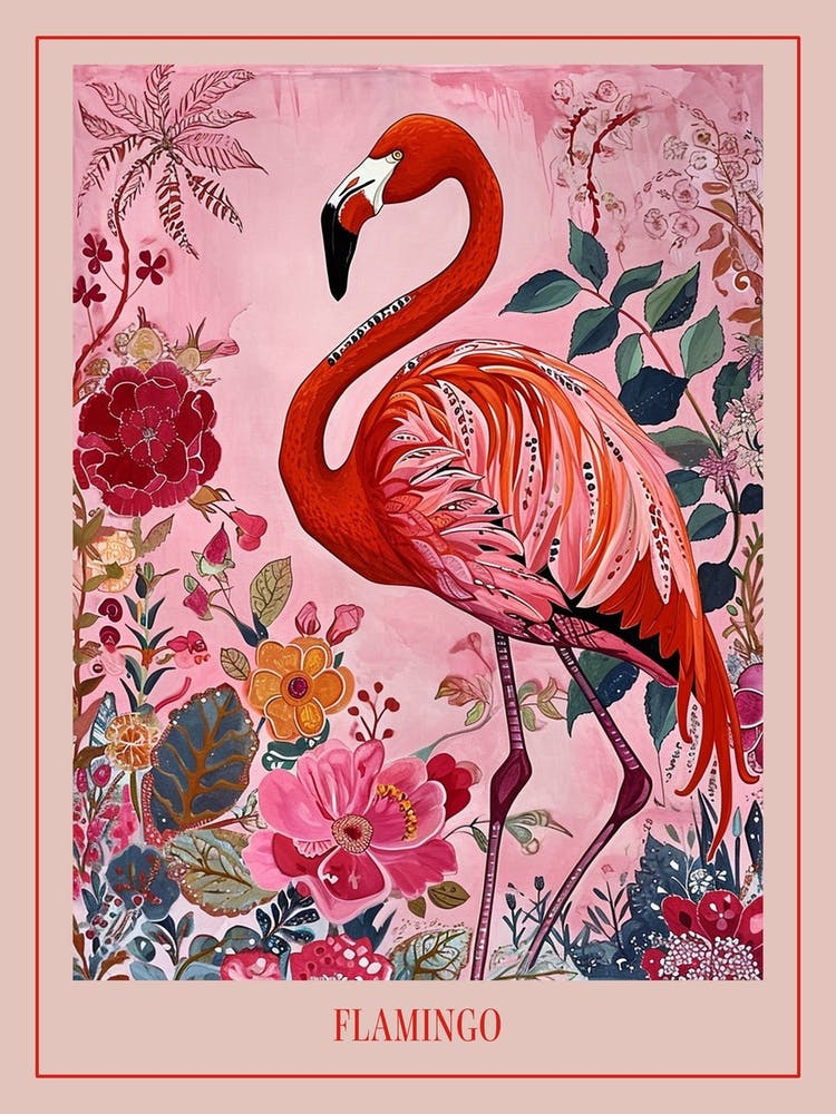 Floral Animal Painting Flamingo 2 Poster