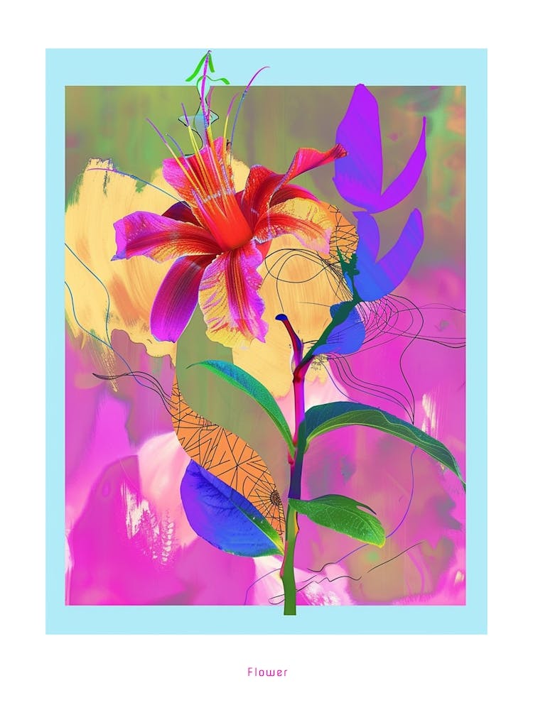 Flower 1 Neon Flower Collage Poster