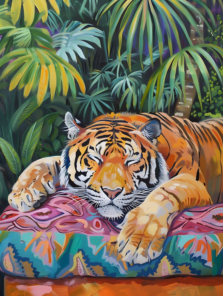 Oil Painting Tiger Sleeping 13