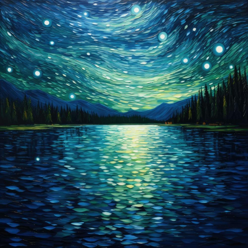 Starry Night Over Lake 1