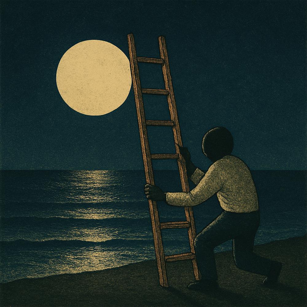 Almost There-Ladder To The Moon-trying to reach the moon-human ambition-sincere and ironic-
