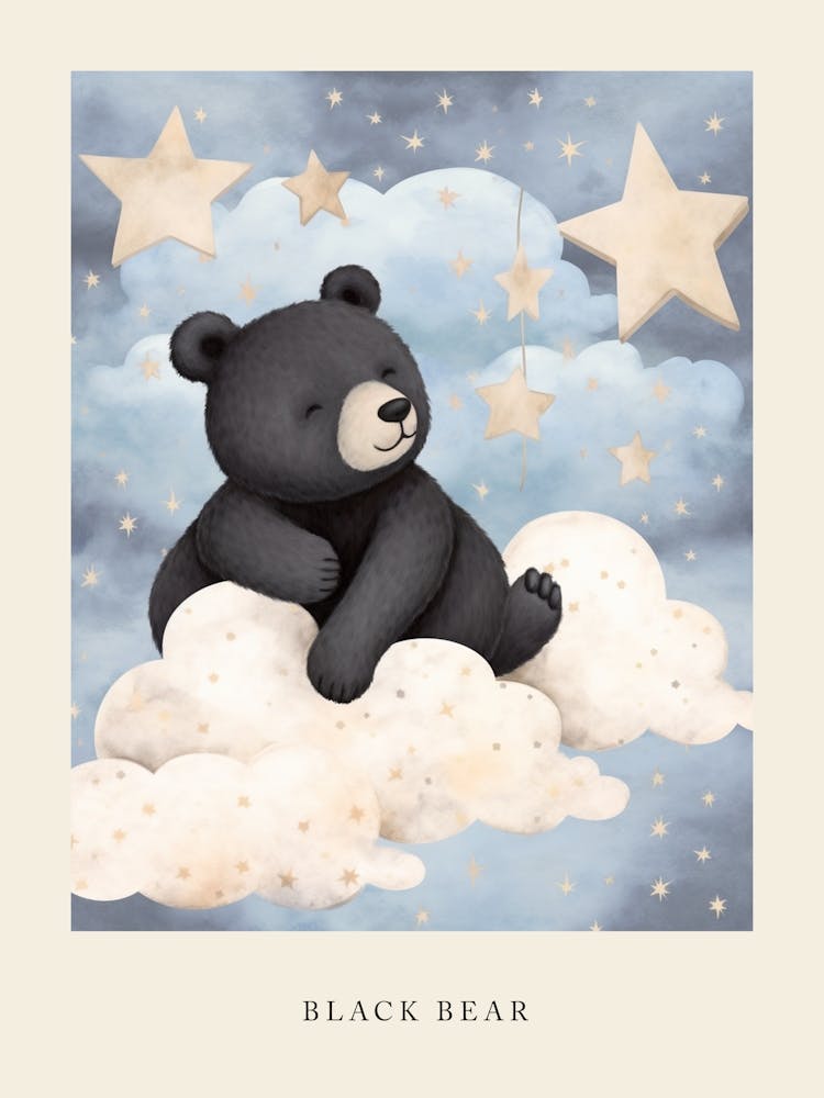 Sleeping Baby Black Bear 2 Nursery Poster