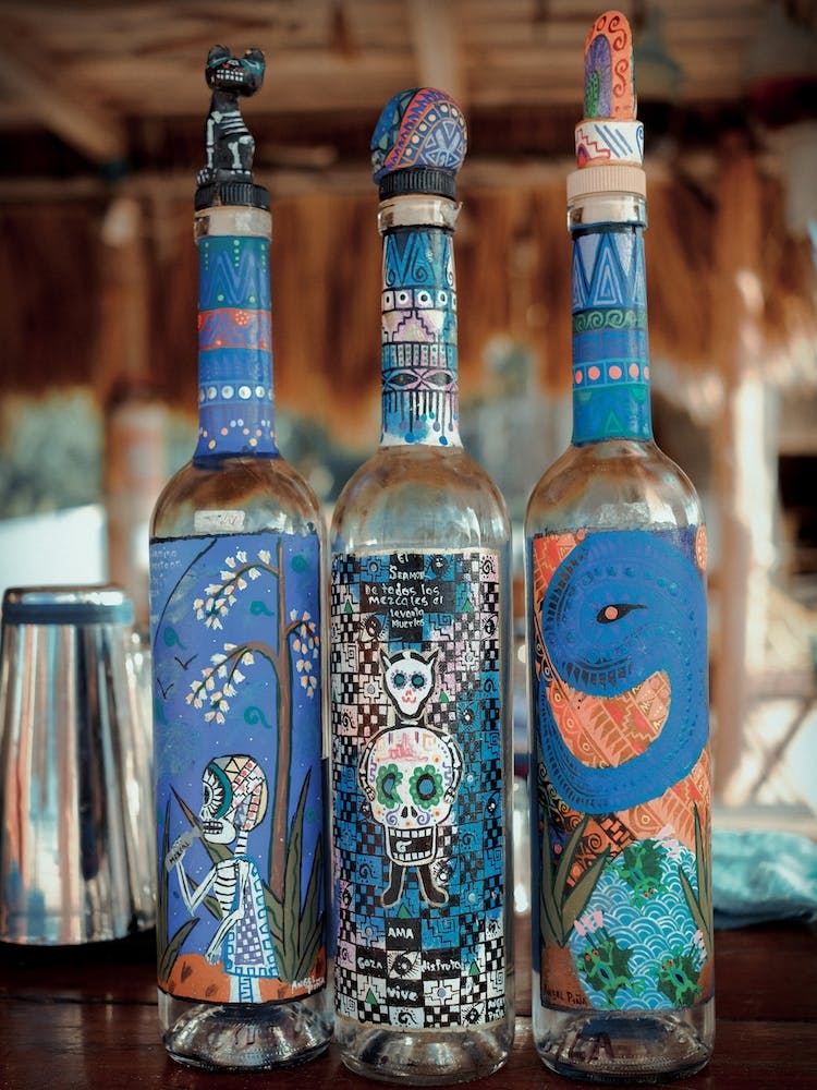 Artsy Tequila Bottles On Isla Holbox Mexico
