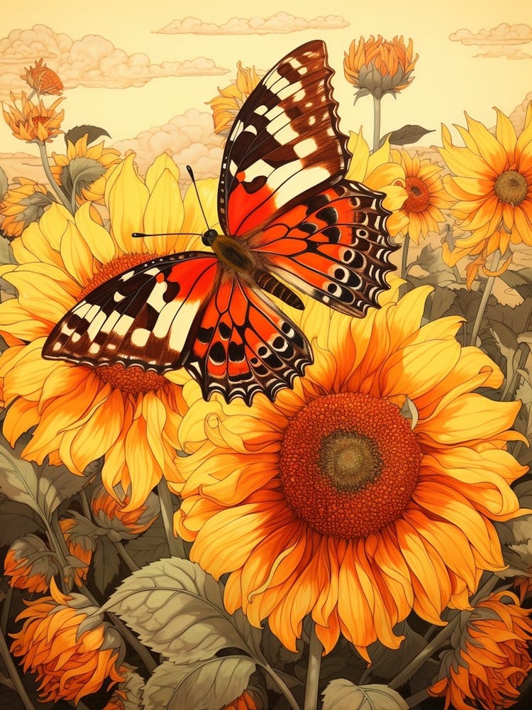 Butterflies With Sunflowers 2
