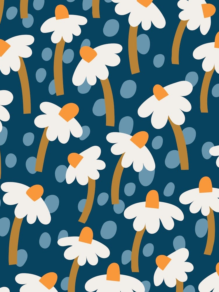 Daisy Pattern Floral On Blue