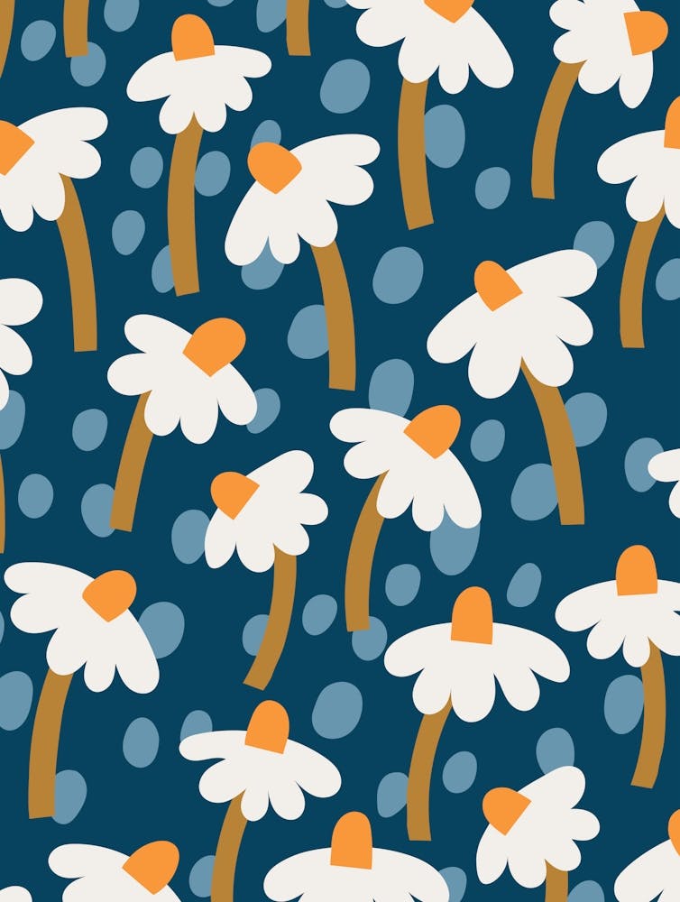 Daisy Pattern Floral On Blue