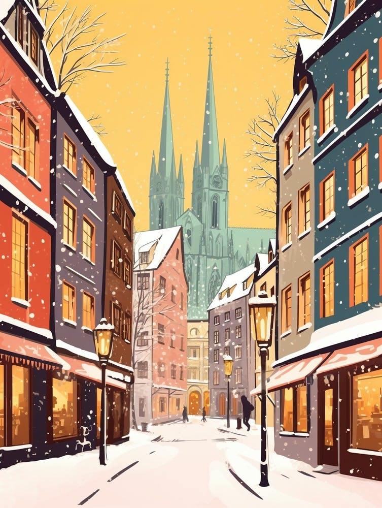 Vintage Winterreise-Illustration Cologne France 1