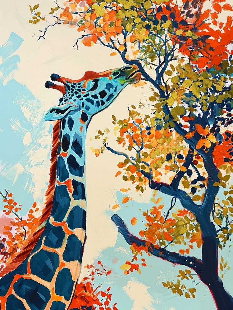 Giraffe Gazing Into The Trees Watercolour Style 3