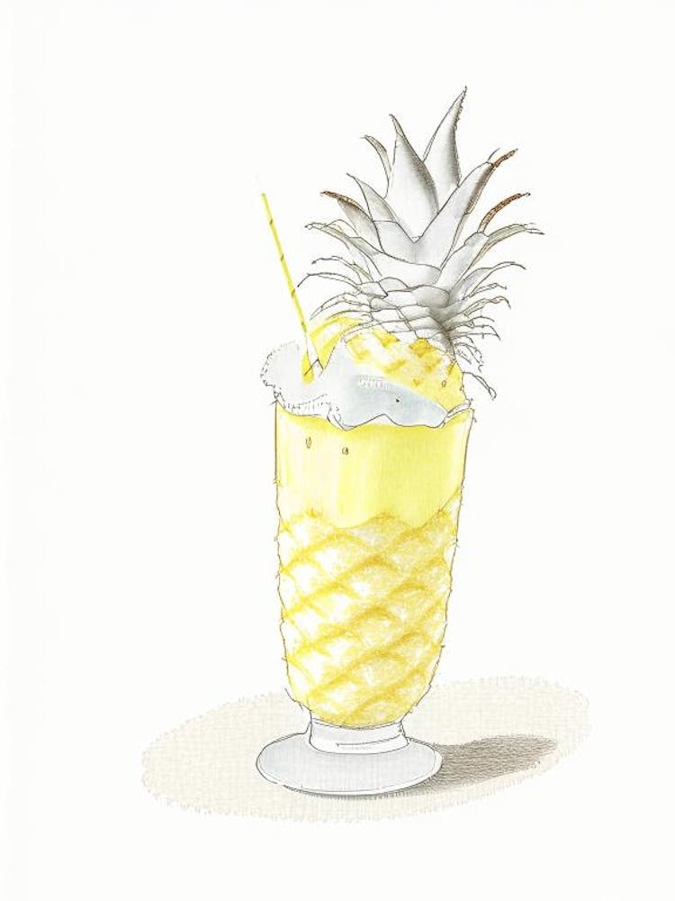 Pineapple Milkshake Dairy Food Pencil Illustration 2