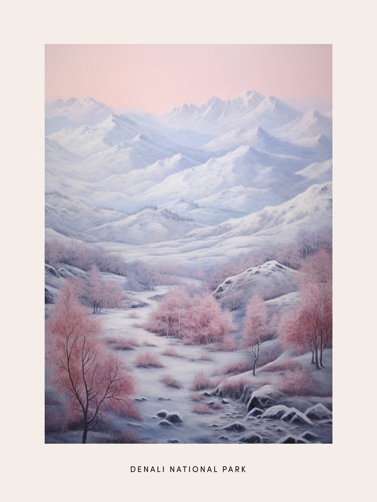 Dreamy Winter National Park Poster  Denali National Park United States 1