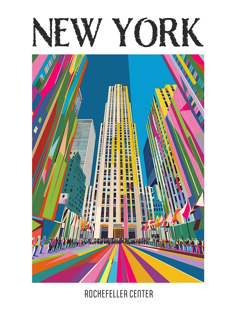 Rockefeller Center New York Colourful Silkscreen Illustration 2 Poster