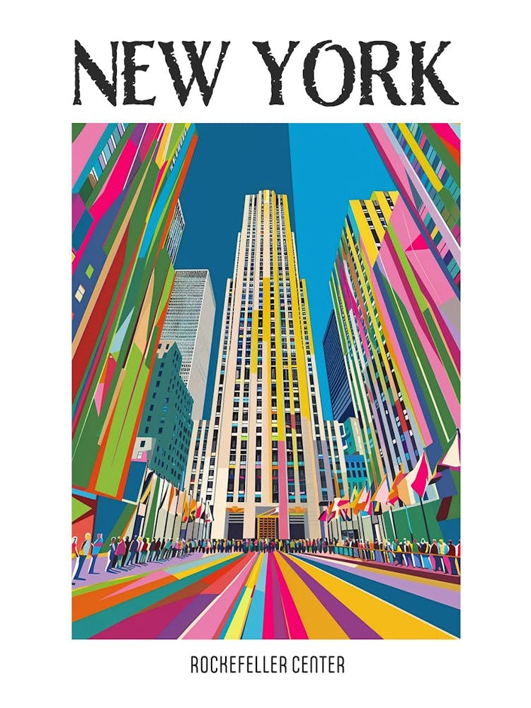 Rockefeller Center New York Colourful Silkscreen Illustration 2 Poster