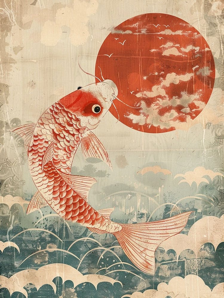 Koi Fish Japan Travel Mid Century Modern