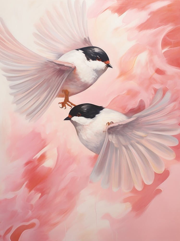 Pink Ethereal Bird Painting Carolina Chickadee 3