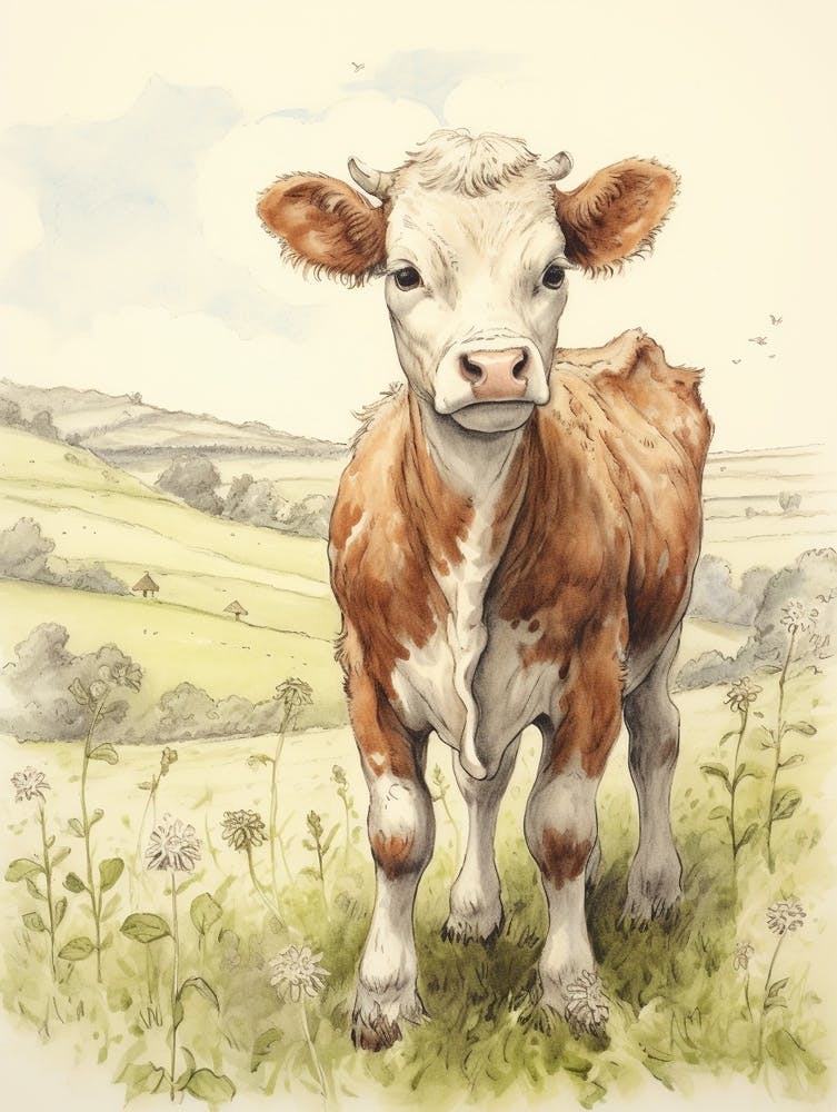 Storybook Animal Watercolour Cow 2