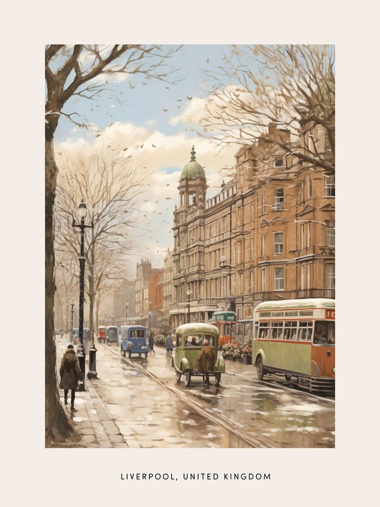 Vintage Winter Poster Liverpool United Kingdom