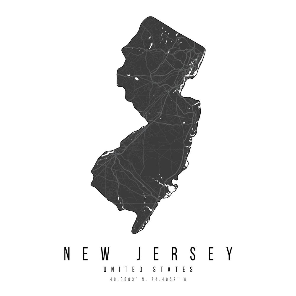 New Jersey Mono Black And White Modern Minimal Street Map Square