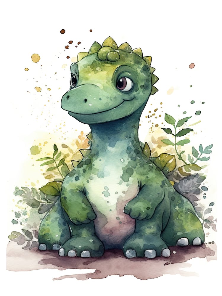 Iguanodon Bernissartensis Cute Dinosaur Watercolour 3