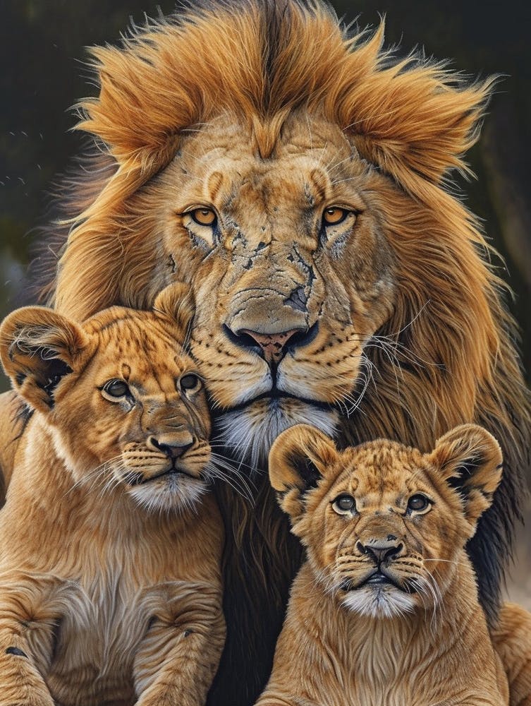 Barbary Lion Family Bonding Acrylic Painting 4