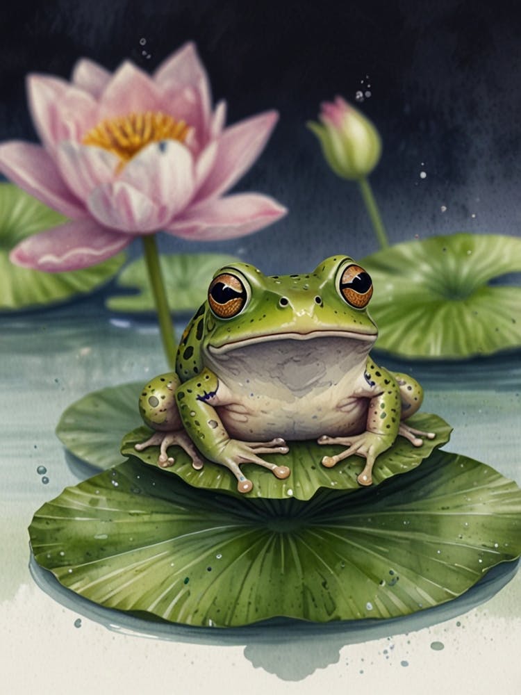 Frog On Water Lily