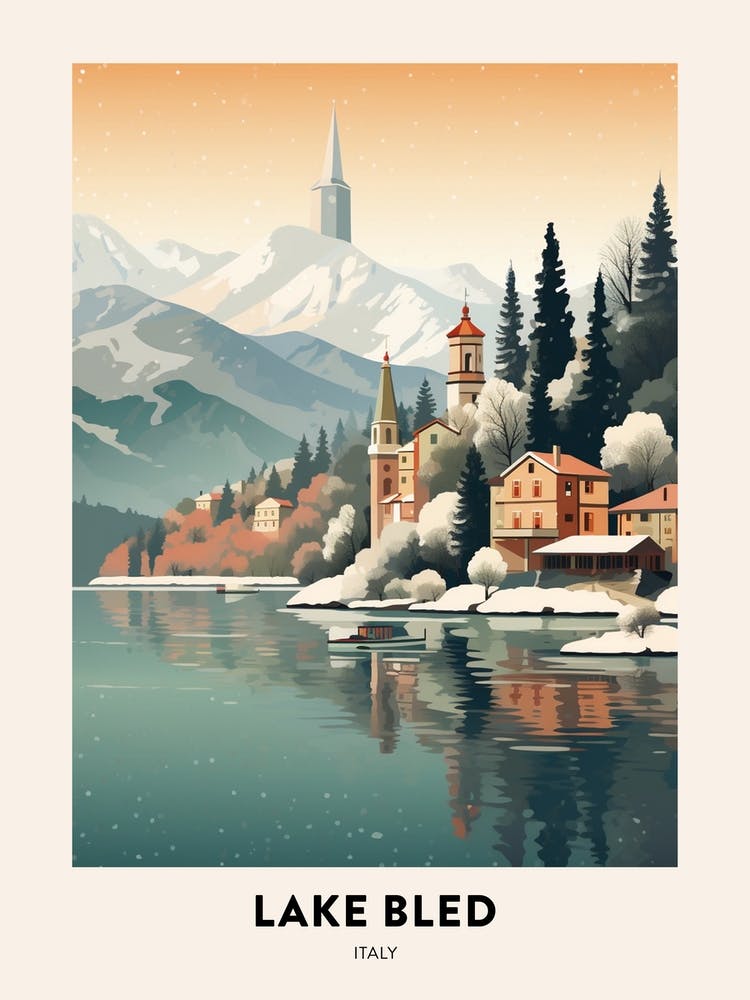 Vintage Winter Travel Poster Lake Como Italy 2
