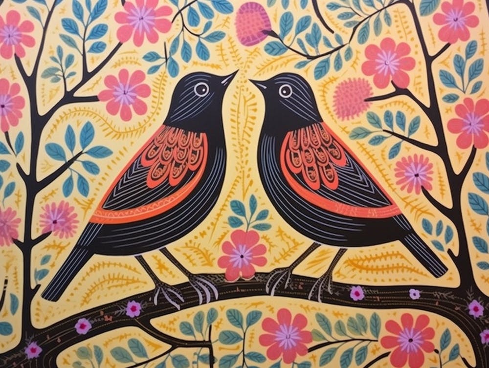 Robin 2 Folk Style Animal Illustration