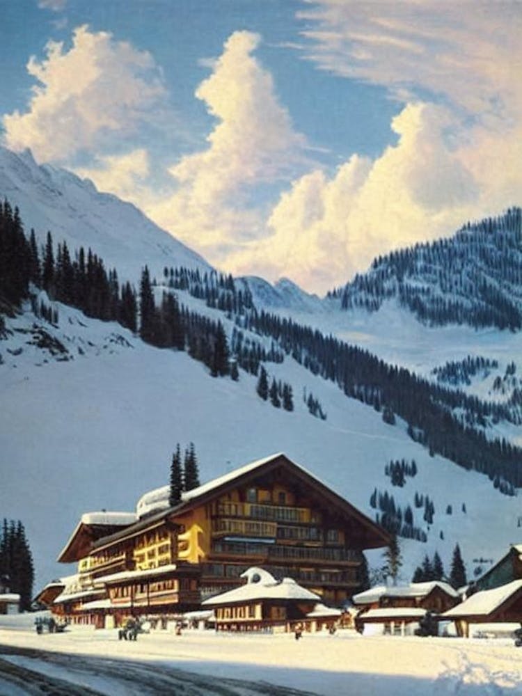 Adelboden, Switzerland Ski Resort Vintage Landscape 1 Skiing Poster