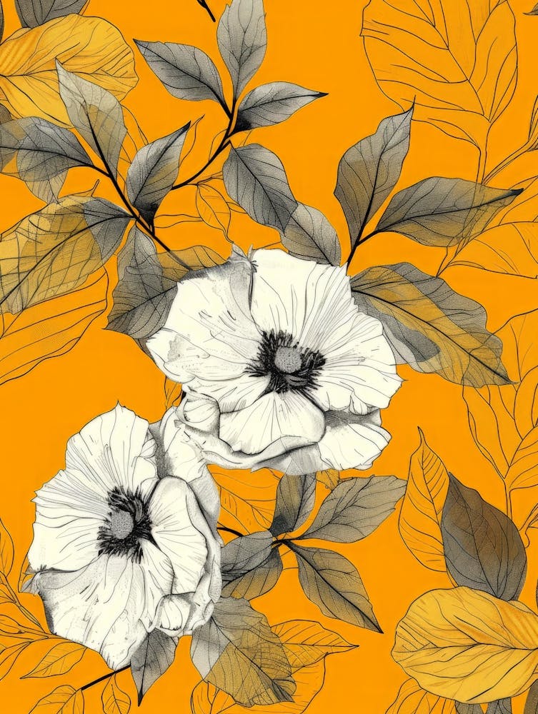 White Flowers On Orange Background