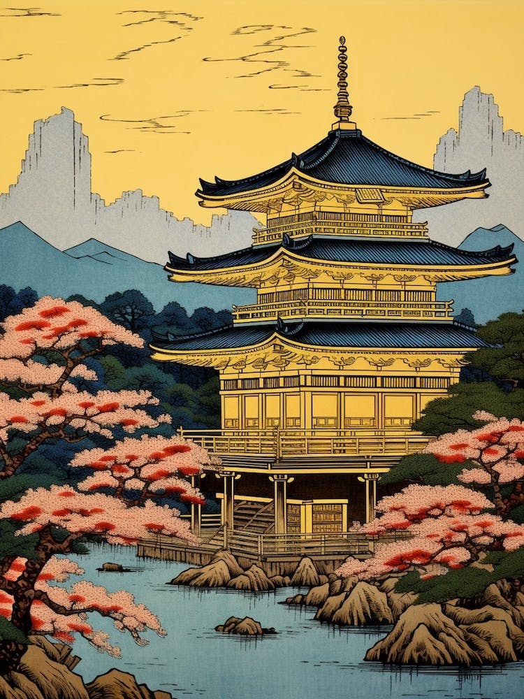 Kinkaku Ji, Japan Vintage Travel Art 2